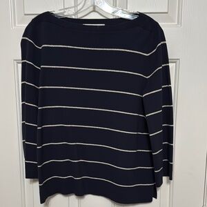 LOFT Navy and Silver Striped Crew Neck Sweater